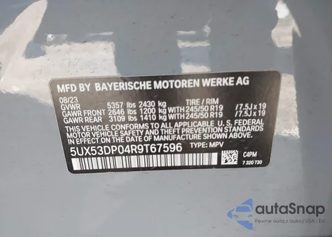 2024 BMW X3 xDrive30I z USA, uszkodzony, nr VIN 5UX53DP04R9T67596
